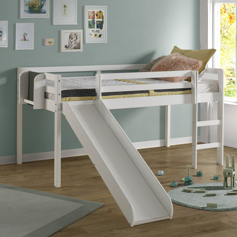 Harriet Bee Dorion Twin Kids Loft Bed Loft Bed with Slide Ladder Chalkboard Pine Wood Wayfair Vanities